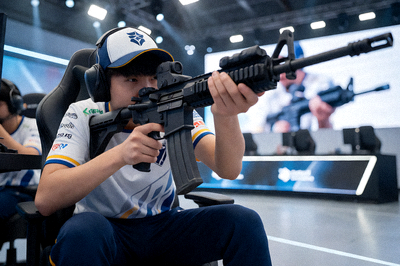 CSGO职业比赛中选手持枪对战的激烈场景，展现FPS电竞的高强度对抗特点