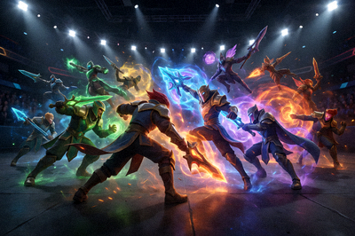 DOTA2电竞赛事中团战爆发瞬间，技能特效照亮赛场的激烈竞技画面